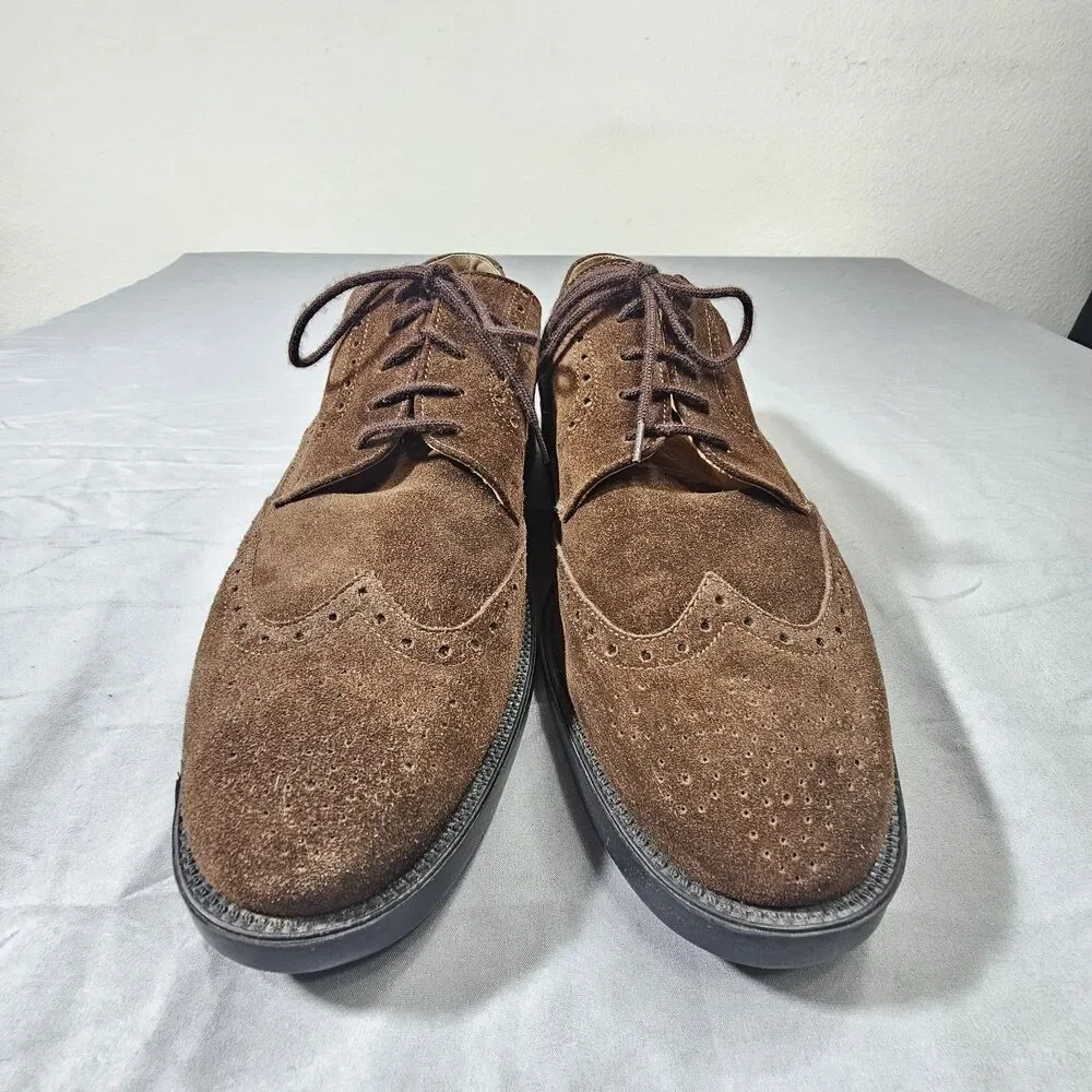 VTG Perry Ellis Made in Italy Brown Suede Wingtip Brogue Dress Shoes Men’s 10 M